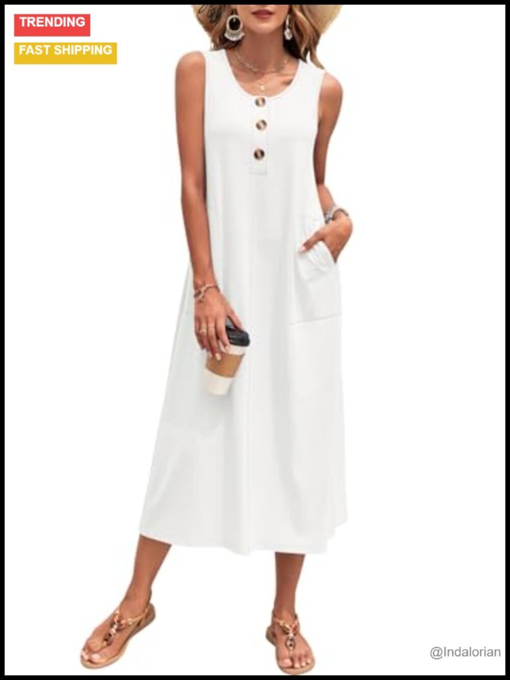 Women's Sleeveless Loose Maxi Sundress with Pockets - Casual Summer Beach Dress